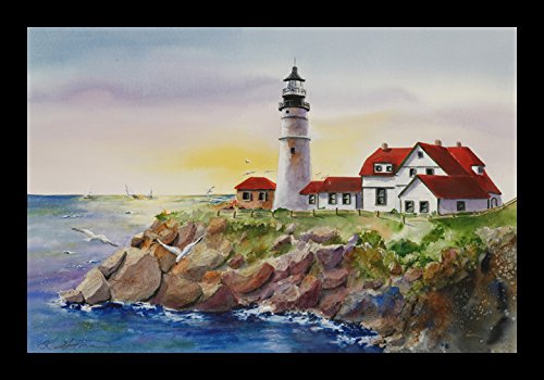 Buyartforless IF ML KW1024X 1.25 Blk Plexi Framed the Light at Portland Head Lighthouse 18X12 Art Print Wall Decor by Kate Wyman