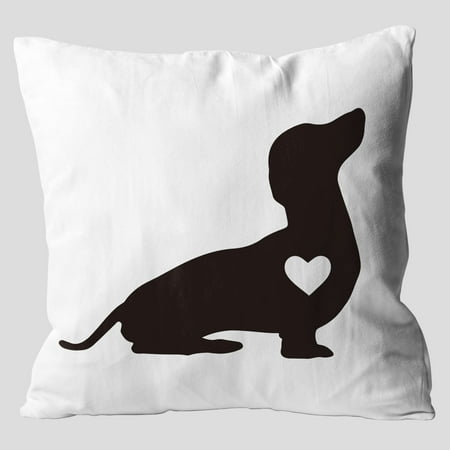 Dachshund Heart Throw Pillow Covers  Painting Dachshund Gifts for Dog Lover 18 X 18 Inch Decorative Flannel Pillow Case for Sofa Couch Bed.(0015B)