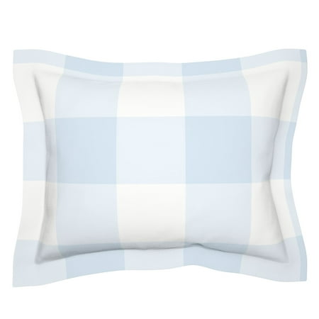 Cotton Sateen Flanged Edge Sham  Standard - Blue Gingham Check Large Scale Classic Buffalo Plaid 6 Inch Powdery French Country Cottagecore Print Custo
