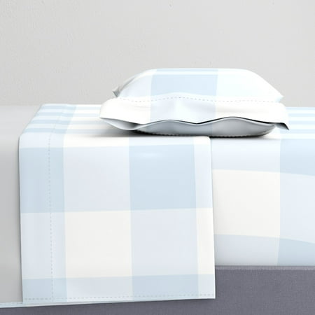 100% Cotton Sheets  Twin XL 3pc Set - Blue Gingham Check Large Scale Classic Buffalo Plaid 6 Inch Powdery French Country Cottagecore Print Custom Bedd
