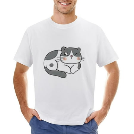 Gray Cat Men’s Graphic T-shirt Vintage Short Sleeve Sport Tee White L