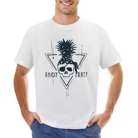Pirate in Pineapple Hat. Ahoy Party Men’s Graphic T-shirt Vintage Short Sleeve Sport Tee White L