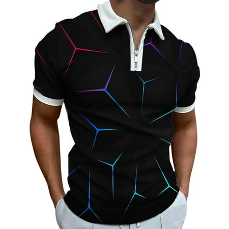 GWAABD Broswear Shirt Men Men Casual Summer Pullover Printed Short Sleeve Zip Lapel Shirt