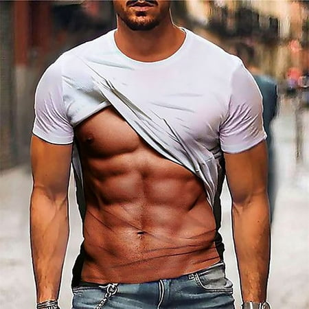 SHUDAGENG Mens T Shirts Casual Short Sleeve Shirts Gradient Neck Soft Loose Fit Graphic Tees Summer Tshirts for Men  White  L