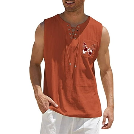 GWAABD Sleeveless T-Shirts for Men Male Spring and Summer Tops Casual Sports Sleeveless Top Cotton Vest Painting Fitness Muscle Tank Top