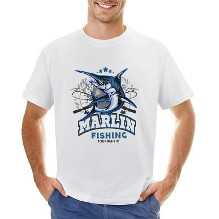 Marlin Fishing Men’s Graphic T-shirt Vintage Short Sleeve Sport Tee White L