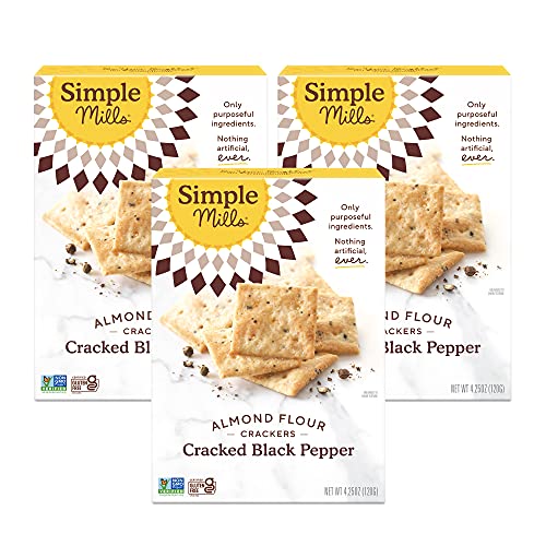 Simple Mills Almond Flour Crackers  Black Cracked Pepper - Gluten Free  Vegan  Healthy Snacks  Plant Based  4.25 Ounce (Pack of 3)