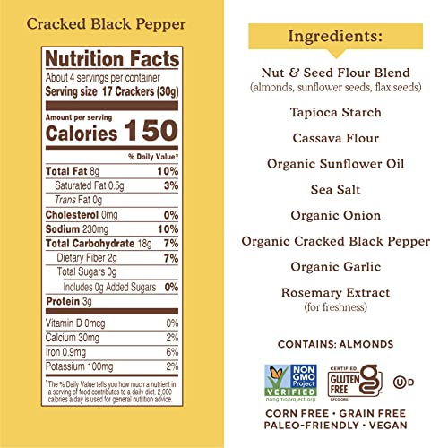 Simple Mills Almond Flour Crackers  Black Cracked Pepper - Gluten Free  Vegan  Healthy Snacks  Plant Based  4.25 Ounce (Pack of 3) thumbnail