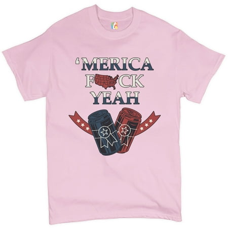Tee Hunt Merica FCK Yeah T-Shirt Patriotic American Pride Drinking Beer Men S Tee  Light Pink  5X-Large