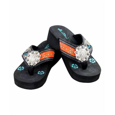 Black & Turquoise Floral Concho Wedge Flip-Flop - Women
