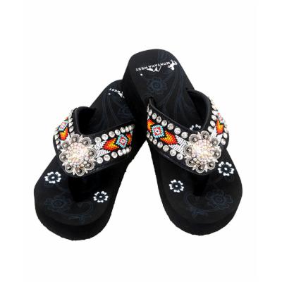 Black & Orange Rhinestone Wedge Flip-Flop - Women