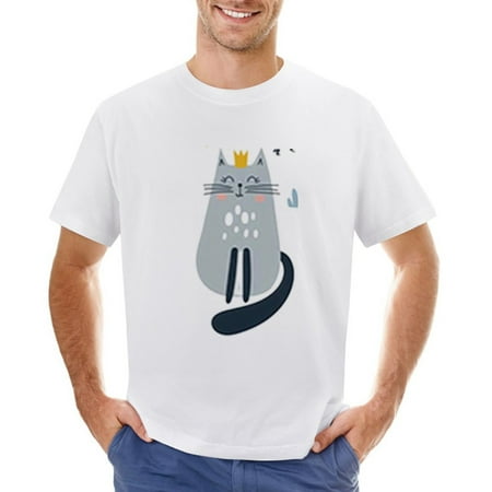 Meow Yellow Cat Men’s Graphic T-shirt Vintage Short Sleeve Sport Tee White L