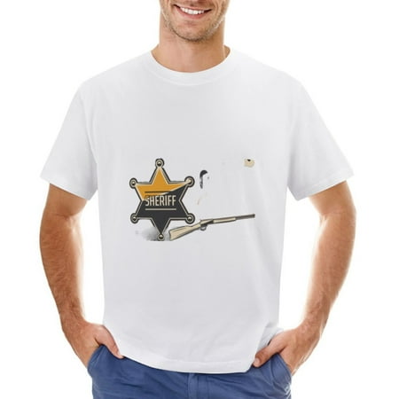 Western Men’s Graphic T-shirt Vintage Short Sleeve Sport Tee White L