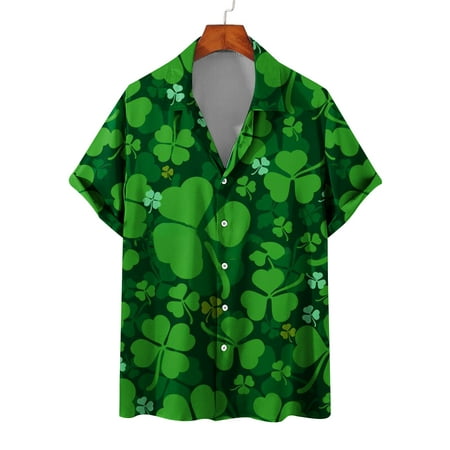 ZCFZJW Casual T-Shirts for Men Summer Short Sleeve St. Patrick S Day Holiday Green Clover Graphic Tees Trendy Button Down Tshirt Tops White L