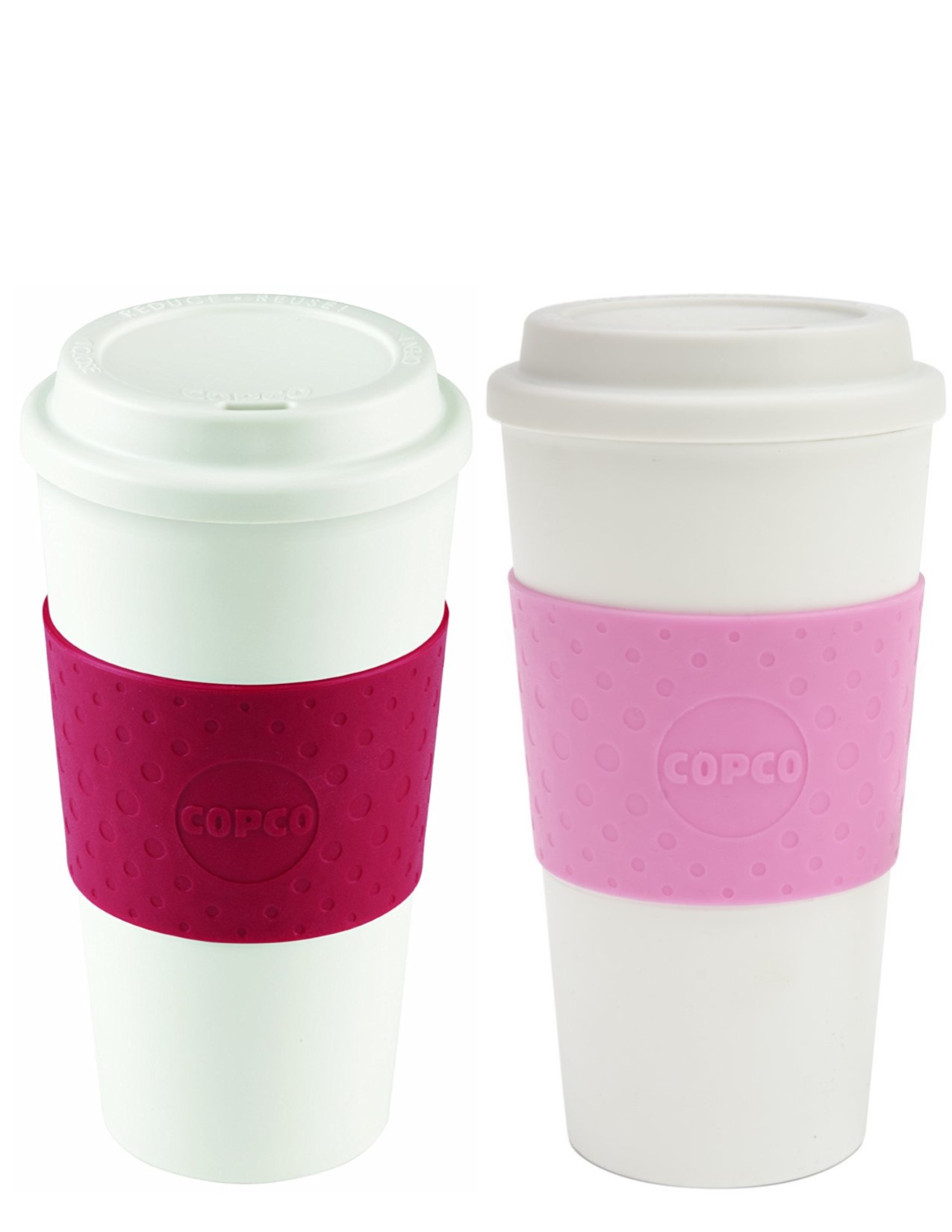 Copco Acadia Slim Reusable BPA Free Plastic Coffee Travel Mug Set 16 Oz, Cherry Red White Bubble Gum Pink