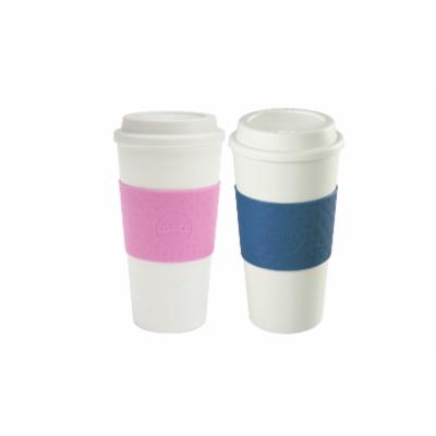 Copco Acadia Double Wall Insulated 16 Oz. Travel Mug with Non-Slip Sleeve Bubble Gum/Blue Pink