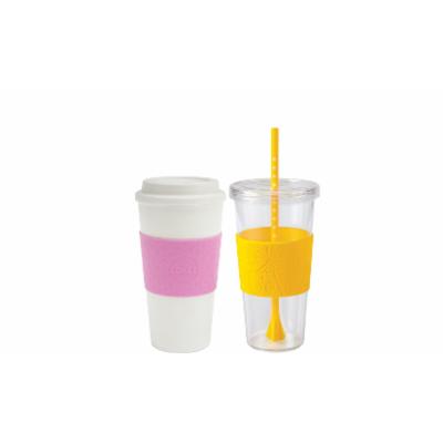 Copco Acadia 16 Oz Coffee Travel Mug and Sierra on the Beach 24 Oz Tumbler Set, Bubble Gum Pink White Lemon