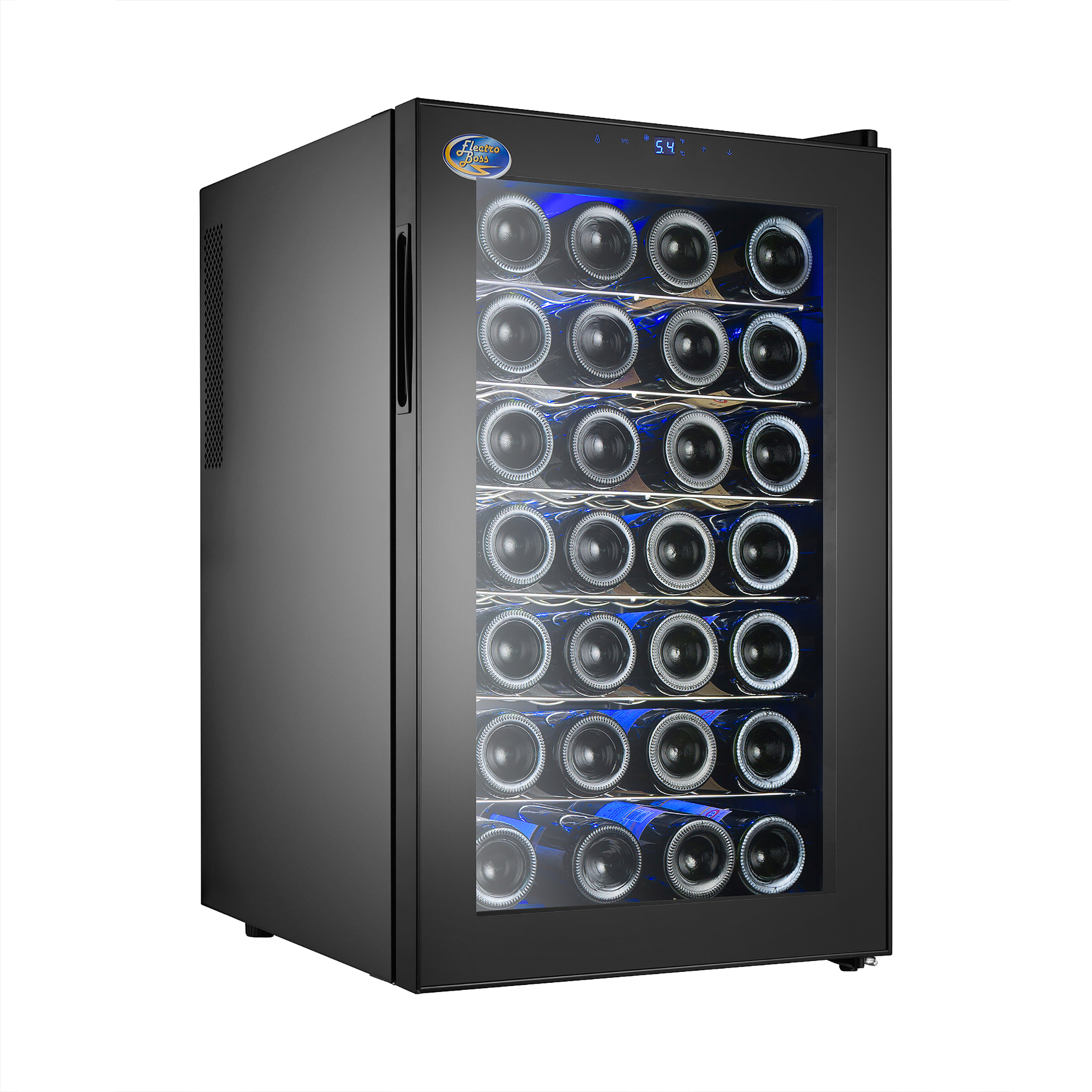 28 Bottle Wine Cooler- Thermoelectric Fridge to Chill Red or White, Digital Temperature Display, Reversible Glass Door, Model #5325 by Electro Boss