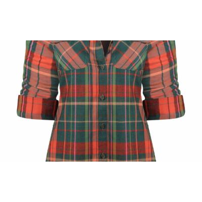 Women's Juniors Long Sleeve Casual Plaid Print Flannel Button up Tops Medium (4-6) 69_Dark Mint Pumpkin Plaid Red