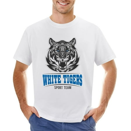 White Tigers Sport Team Men’s Graphic T-shirt Vintage Short Sleeve Sport Tee White L