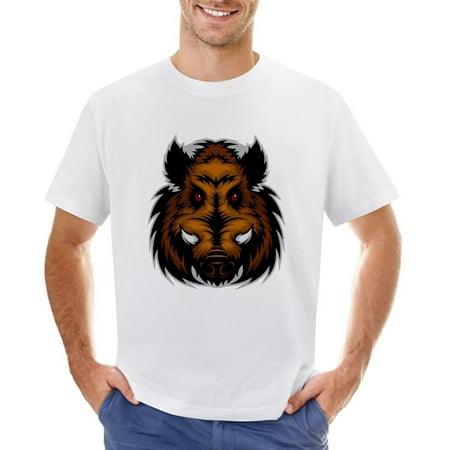 Crazy Boars Black Men’s Graphic T-shirt Vintage Short Sleeve Sport Tee White L