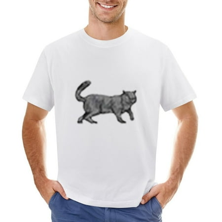 Cat Pet Men’s Graphic T-shirt Vintage Short Sleeve Sport Tee White L