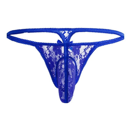 CLZOUD Honey Moon Essentials Dark Blue Men S T-Back Shorts Men Underwear Men Stylish Lace Pattern