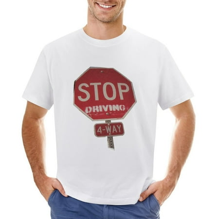STOP Sign Men’s Graphic T-shirt Vintage Short Sleeve Sport Tee White L