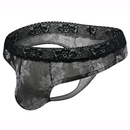 CLZOUD Wide Waistband Underwear Mens Black Men S Underwear Thong Pants Printed Transparent Lace Breathable Underpants M