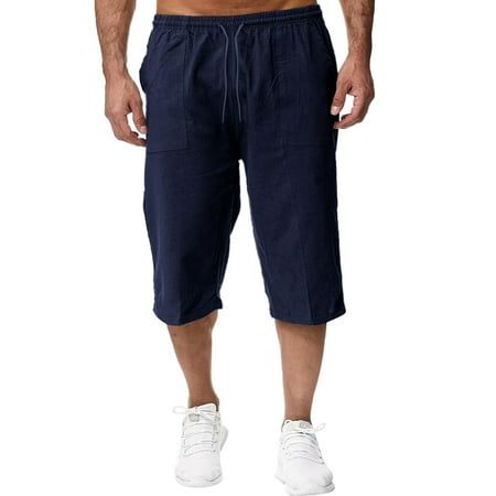GWAABD Men S Slim Fit Dress Pants Men S Spring and Summer Cotton Sweatpants Jogging Pants Loose Casual Beach Vacation Capri Pants