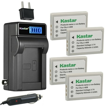 Kastar 4-Pack Li-80B Battery and LCD AC Charger Compatible with MINOX DC 4211  DC 5222  DC 6311  PRAKTICA Luxmedia 7103  PREMIER DM-6331  DM-5331  DS-