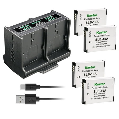 Kastar 4-Pack Battery and Quadruple Charger Compatible with SeaLife FJ-SLB-SLB10A Battery  SeaLife DC2000 Underwater Camera  WASPcam 9905 Wi-Fi  WASPc