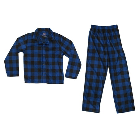 Prince of Sleep Boys Velour Pajama Coat Sets (Blue Buffalo Plaid  5-6)