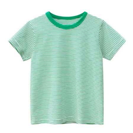 Entyinea Boys Graphic Tees Striped Prints Short Sleeve Tops Shirt Green 120