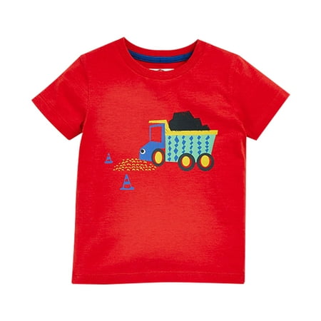 Entyinea Boys Shirts O-Neck Pullover Printed Tees Summer Casual Short Sleeve T Shirts Red 100