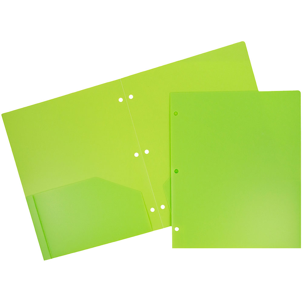 JAM Paper® Plastic Two Pocket 3 Hole Punched Presentation School Folder  Lime Green  108/pack