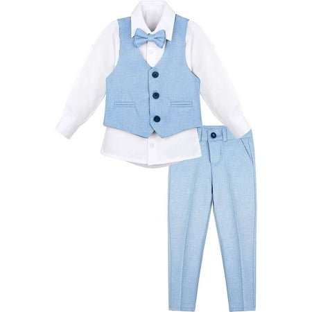 Lilax Boys Suit Set Formal 4 Pieces Vest Pants and Tie Dresswear Light Blue 2 Years
