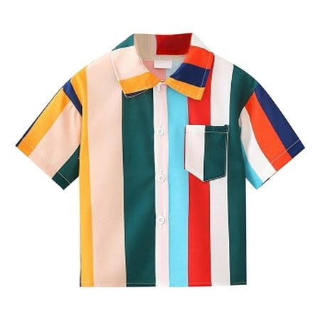 Entyinea Kids Boys Toddler Shirt 2023 Striped Print Pocket Short-Sleeve Tee Shirts Red 3Y