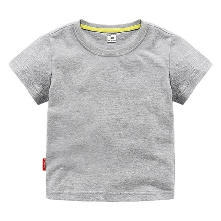 Entyinea T-Shirt for Boys Short Sleeve Round Neck Solid Color T-Shirts Grey 140