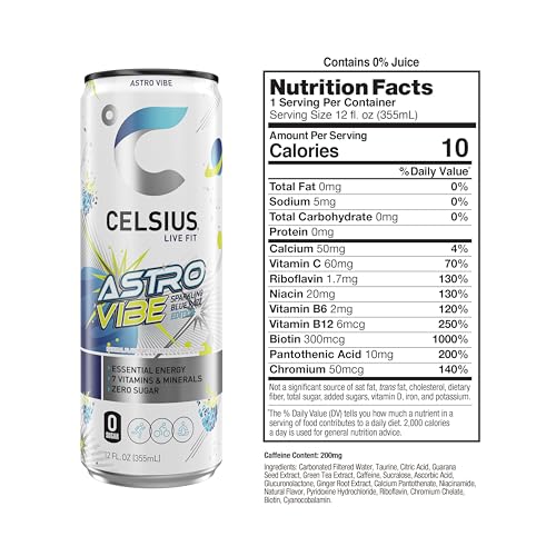 CELSIUS Sparkling Astro Vibe  Functional Essential Energy Drink 12 Fl Oz Can (Pack of 12) thumbnail