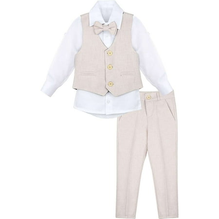 Lilax Boys Suit Set Formal 4 Pieces Vest Pants and Tie Dresswear Beige 3 Years