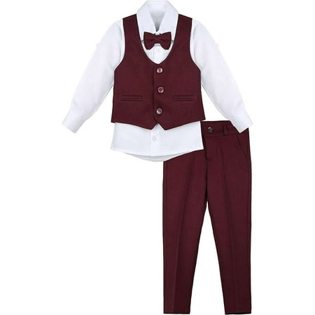 Lilax Boys Suit Set Formal 4 Pieces Vest Pants and Tie Dresswear Burgundy 12 Years