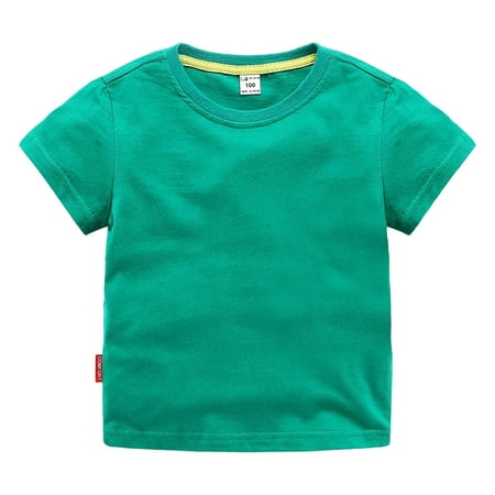 Entyinea T-Shirt for Boys Short Sleeve Round Neck Solid Color T-Shirts Green 130