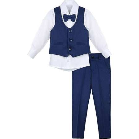 Lilax Boys Suit Set Formal 4 Pieces Vest Pants and Tie Dresswear Royal Blue 12 Months