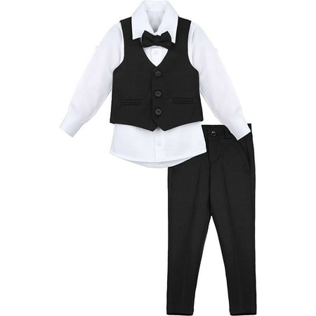 Lilax Boys Suit Set Formal 4 Pieces Vest Pants and Tie Dresswear Black 4 Years