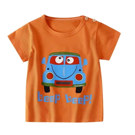 Entyinea Boys Graphic T-Shirt 2023 Round Neck Short-Sleeve T-Shirt Orange 120