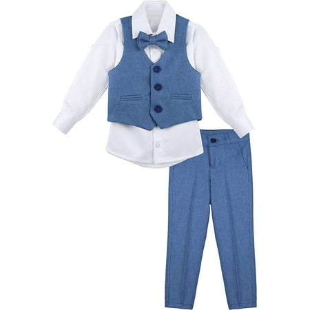 Lilax Boys Suit Set Formal 4 Pieces Vest Pants and Tie Dresswear Blue 3 Years