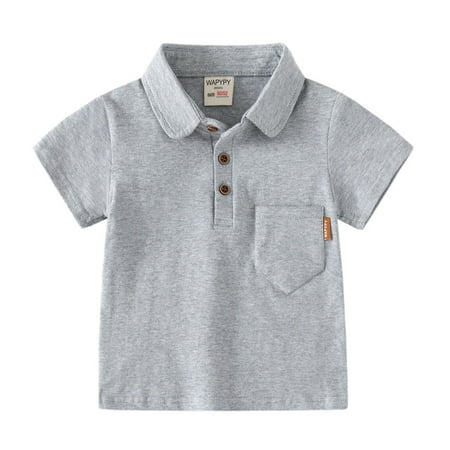 Entyinea Boys Shirts 2023 Short Sleeve Slim Fit Dress Shirt Style with Buttoned Grey 110
