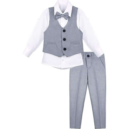 Lilax Boys Suit Set Formal 4 Pieces Vest Pants and Tie Dresswear Light Gray 4 Years