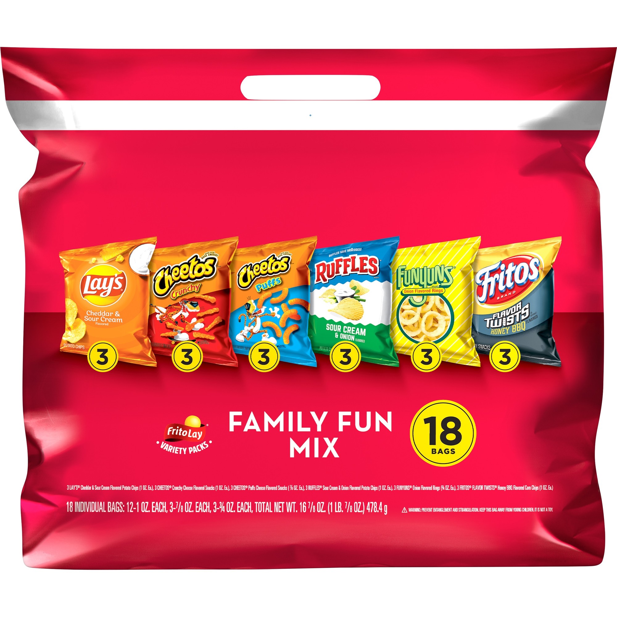 Frito Lay Family Fun Mix Snacks Variety Pack  18 Count (Assortment May Vary)